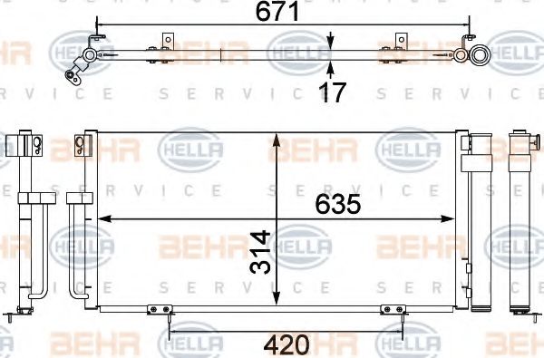 8FC 351 303-791 BEHR+HELLA+SERVICE Condenser, air conditioning