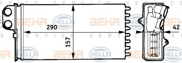 8FH 351 313-431 BEHR+HELLA+SERVICE Теплообменник, отопление салона