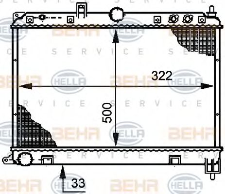 8MK 376 708-581 BEHR+HELLA+SERVICE Radiator, engine cooling