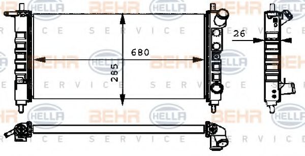 8MK 376 712-701 BEHR+HELLA+SERVICE Radiator, engine cooling