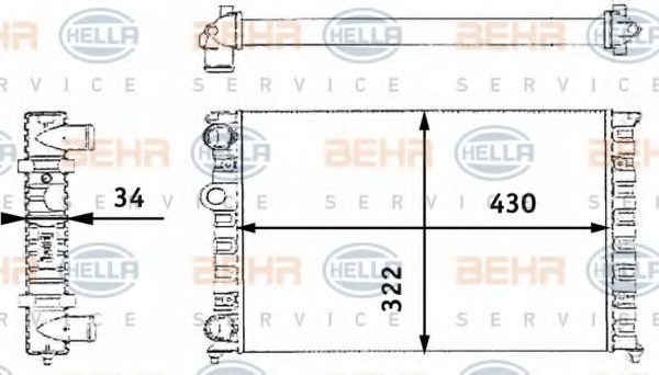 8MK 376 713-741 BEHR+HELLA+SERVICE Radiator, engine cooling