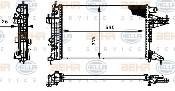 8MK 376 714-351 BEHR+HELLA+SERVICE Cooling System Radiator, engine cooling