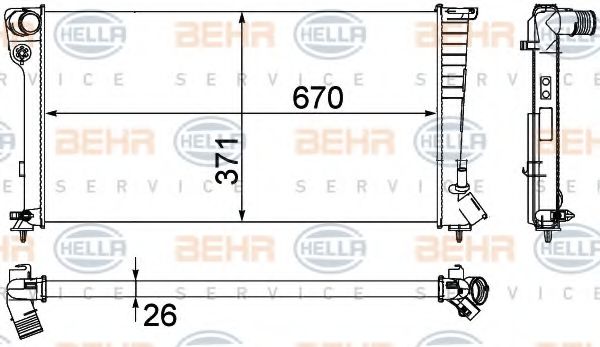 8MK 376 717-611 BEHR+HELLA+SERVICE Radiator, engine cooling