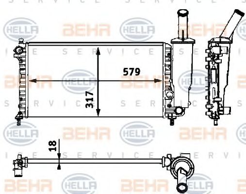 8MK 376 718-581 BEHR+HELLA+SERVICE Radiator, engine cooling