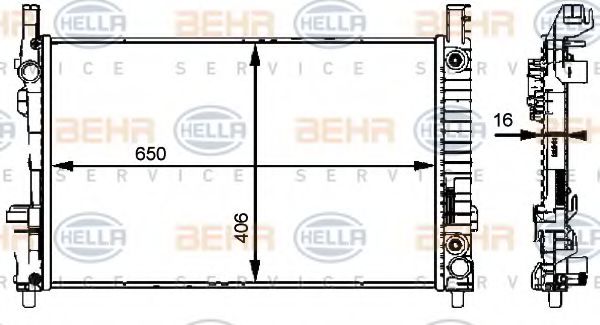 8MK 376 721-034 BEHR+HELLA+SERVICE Radiator, engine cooling