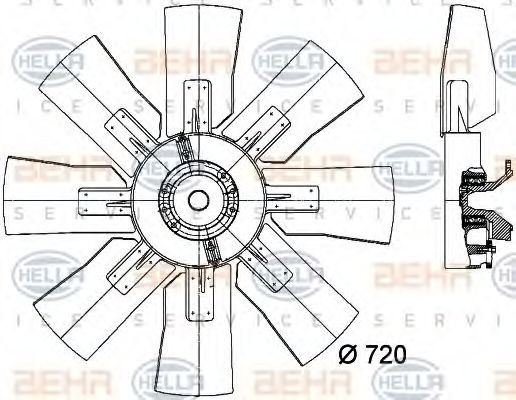 8MV 376 727-121 BEHR+HELLA+SERVICE Cooling System Fan, radiator
