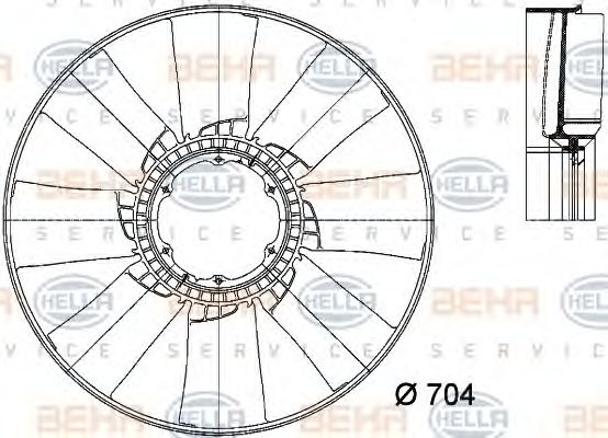 8MV 376 733-251 BEHR+HELLA+SERVICE Cooling System Fan Wheel, engine cooling