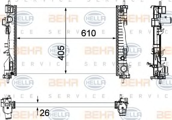 8MK 376 756-241 BEHR+HELLA+SERVICE Cooling System Radiator, engine cooling