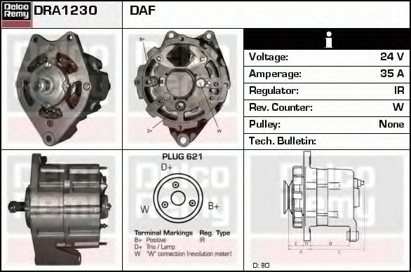 DRA1219 DELCO+REMY Generator