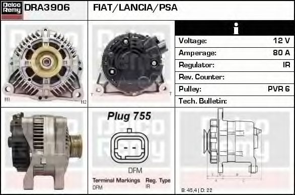 DRA3906 DELCO+REMY Generator