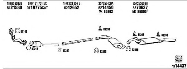 VW80332 WALKER Exhaust System Exhaust System