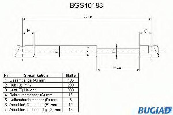 BGS10183 BUGIAD Body Gas Spring, boot-/cargo area
