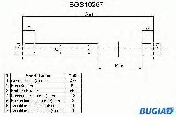 BGS10267 BUGIAD Body Gas Spring, boot-/cargo area