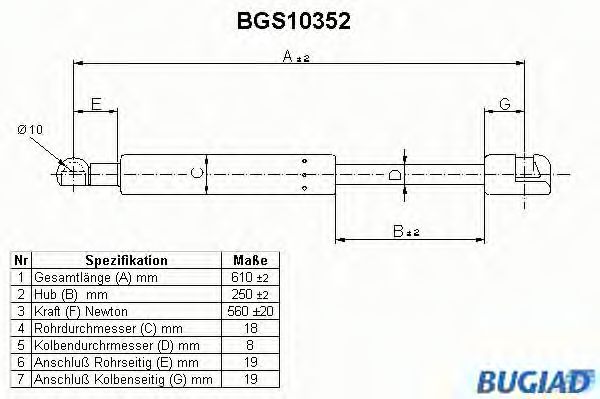 BGS10352 BUGIAD Body Gas Spring, boot-/cargo area