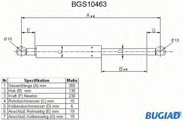 BGS10463 BUGIAD Body Gas Spring, boot-/cargo area