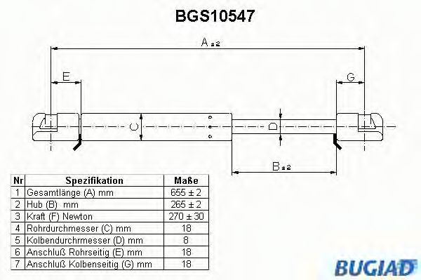 BGS10547 BUGIAD Body Gas Spring, boot-/cargo area
