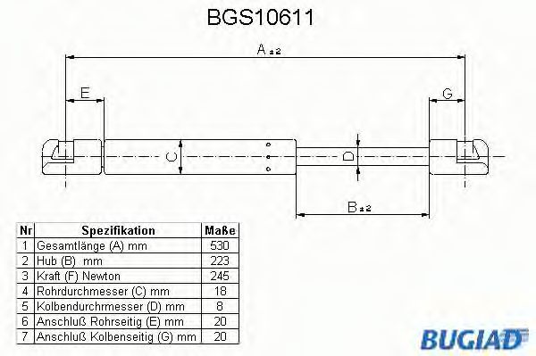 BGS10611 BUGIAD Karosserie Gasfeder, Motorhaube