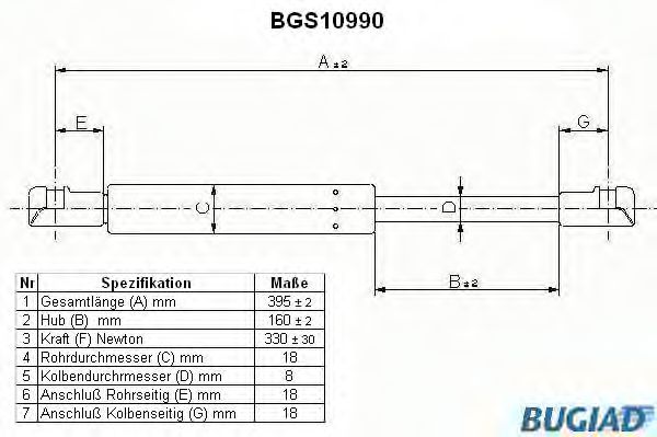 BGS10990 BUGIAD Karosserie Gasfeder, Motorhaube