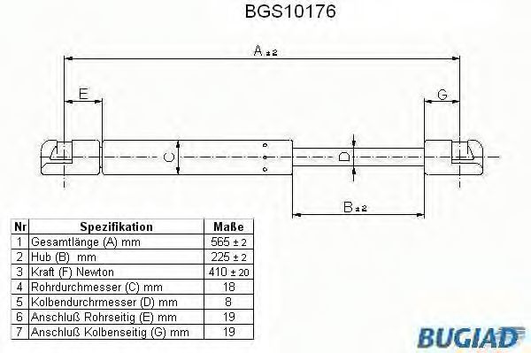 BGS10176 BUGIAD Body Gas Spring, boot-/cargo area