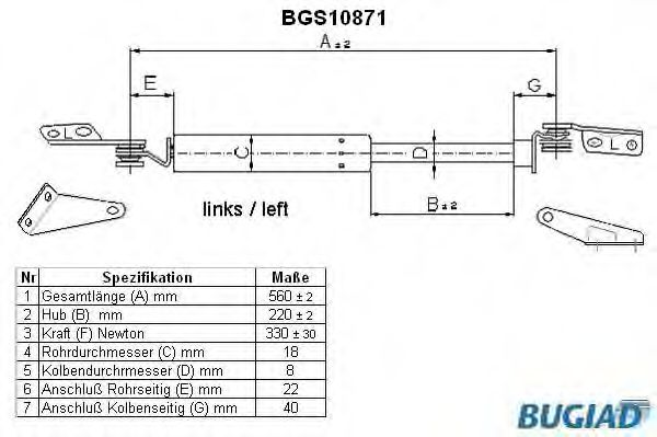 BGS10871 BUGIAD Body Gas Spring, boot-/cargo area