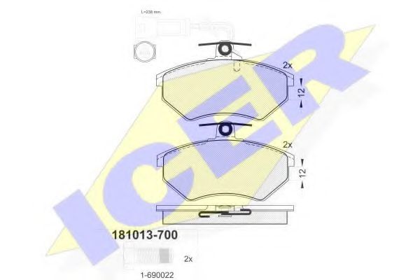 181013-700 ICER Тормозная система Комплект тормозных колодок, дисковый тормоз