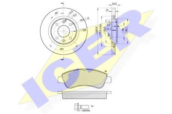 31388-4750 ICER Комплект тормозов, дисковый тормозной механизм