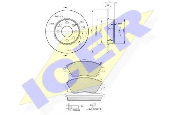 31526-9020 ICER Комплект тормозов, дисковый тормозной механизм