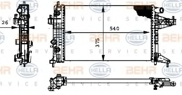 8MK 376 714-351 HELLA Radiator, engine cooling