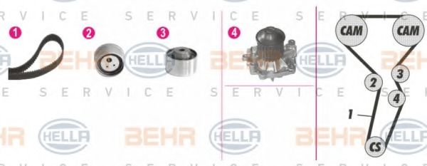 8MP 376 809-801 HELLA Cooling System Water Pump & Timing Belt Kit