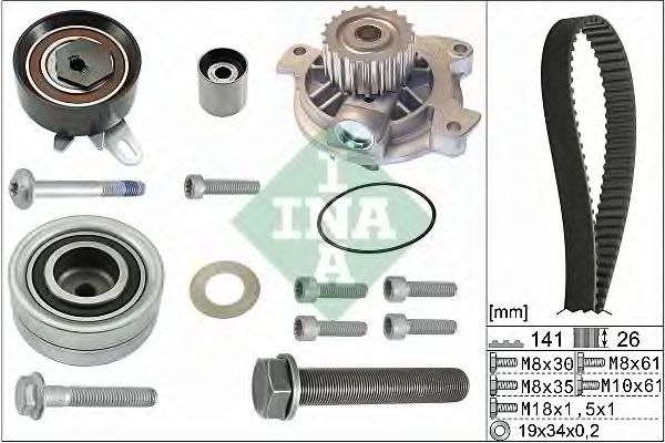 530 0482 30 INA Cooling System Water Pump & Timing Belt Kit