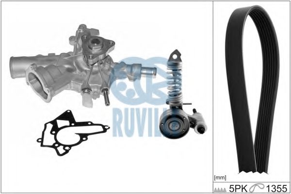55345802 RUVILLE Water Pump + V-Ribbed Belt Kit