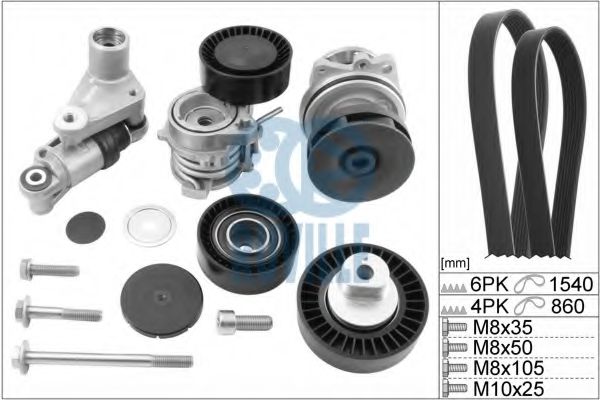 55093802 RUVILLE Water Pump + V-Ribbed Belt Kit