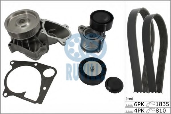 55064803 RUVILLE Water Pump + V-Ribbed Belt Kit