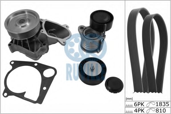 55064804 RUVILLE Water Pump + V-Ribbed Belt Kit