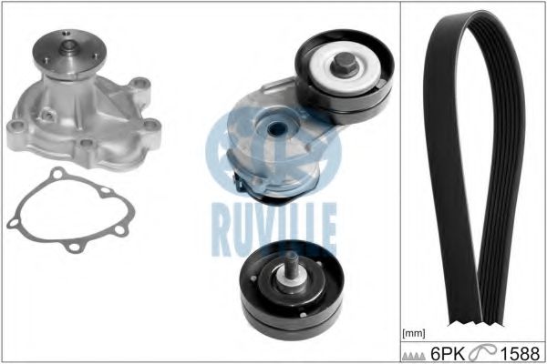 55352801 RUVILLE Water Pump + V-Ribbed Belt Kit
