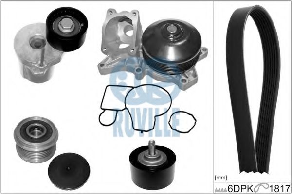 55095802 RUVILLE Water Pump + V-Ribbed Belt Kit