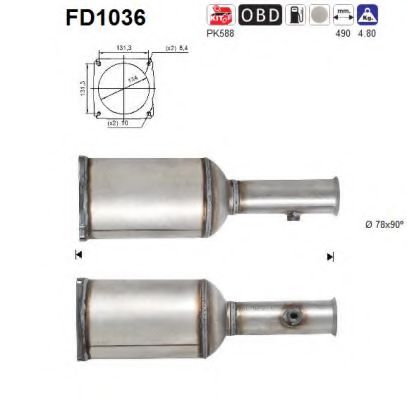 FD1036 AS Система выпуска ОГ Сажевый / частичный фильтр, система выхлопа ОГ