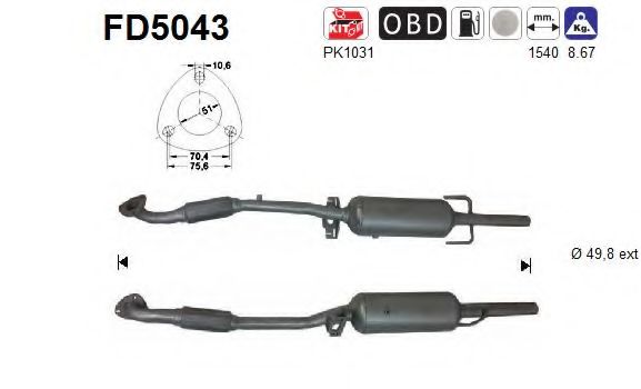 FD5043 AS Система выпуска ОГ Сажевый / частичный фильтр, система выхлопа ОГ