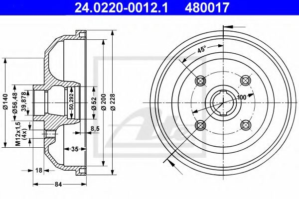 24.0220-0012.1 ATE Brake System Brake Drum