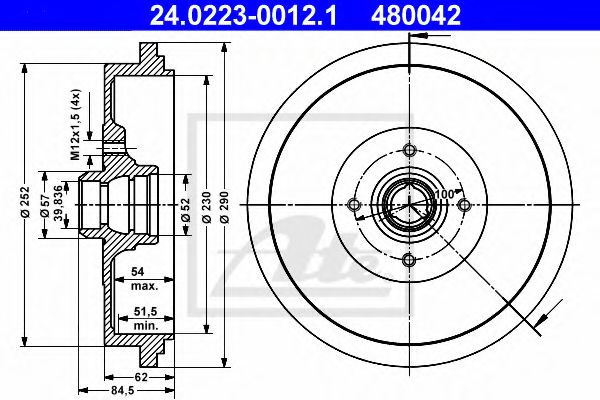 24.0223-0012.1 ATE Bremsanlage Bremstrommel