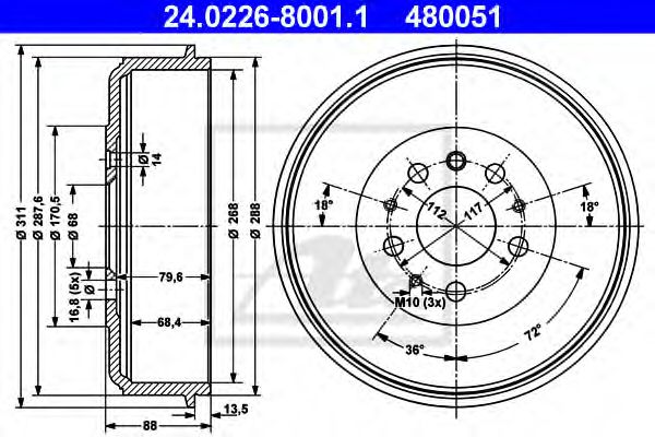 24.0226-8001.1 ATE Тормозная система Тормозной барабан