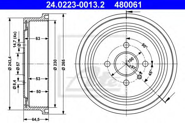 24.0223-0013.2 ATE Тормозная система Тормозной барабан