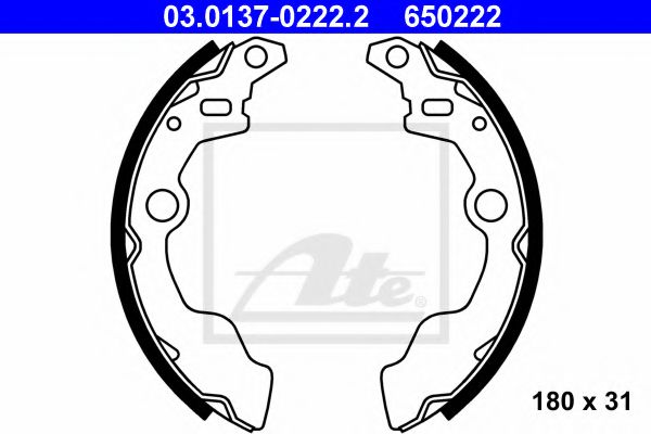 03.0137-0222.2 ATE Brake System Brake Shoe Set