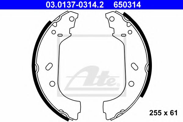 03.0137-0314.2 ATE Brake System Brake Shoe Set