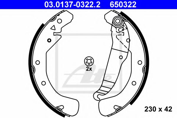 03.0137-0322.2 ATE Brake System Brake Shoe Set