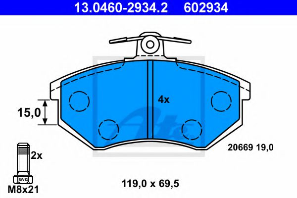 13.0460-2934.2 ATE Тормозная система Комплект тормозных колодок, дисковый тормоз
