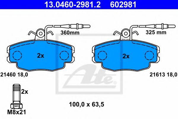 13.0460-2981.2 ATE Brake Pad Set, disc brake