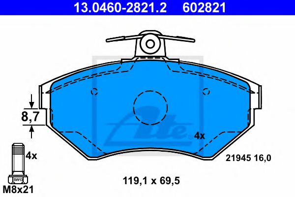 13.0460-2821.2 ATE Brake Pad Set, disc brake