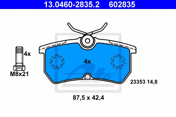 13.0460-2835.2 ATE Тормозная система Комплект тормозных колодок, дисковый тормоз