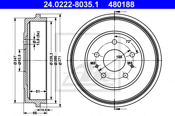24.0222-8035.1 ATE Brake System Brake Drum